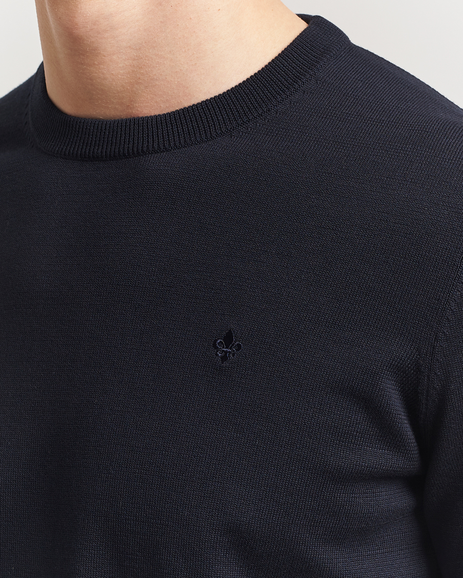 Men | Sweaters & Knitwear | Morris | Riley Cotton O-Neck Dark Blue
