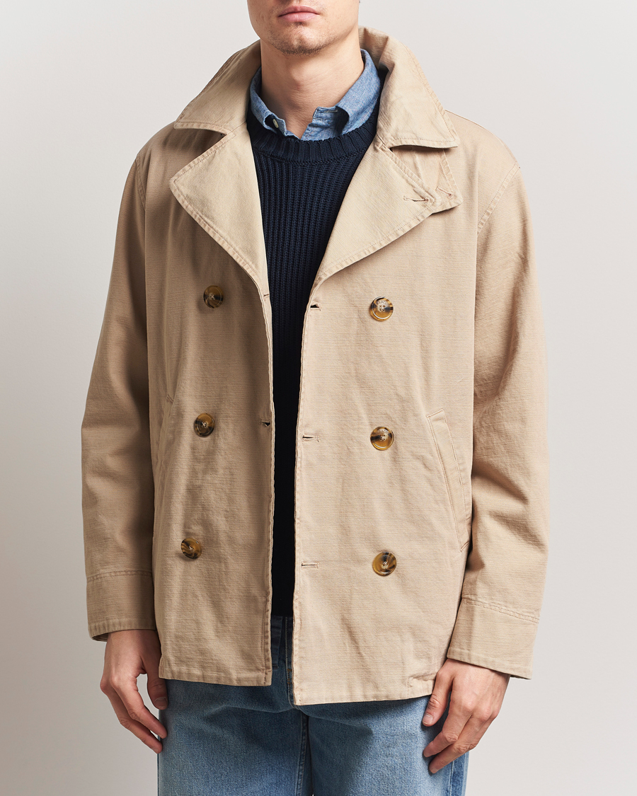 Men | Coats & Jackets | Baracuta | Garment Dyed Canvas Peacoat British Khaki