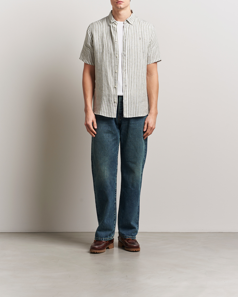 Men | Shirts | LES DEUX | Kris Linen Short Sleeve Shirt Ivory/Green