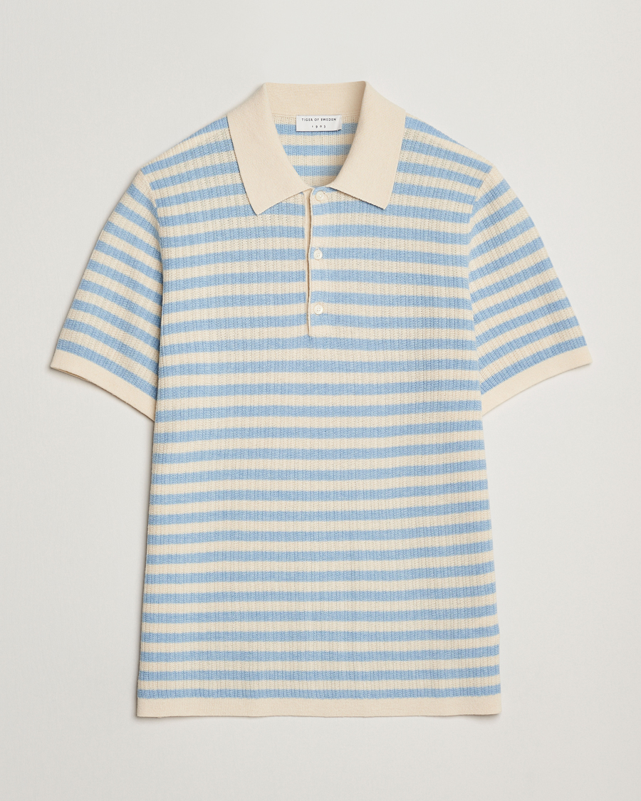 Men | Polo Shirts | Tiger of Sweden | Erros Knitted Striped Polo Light Blue