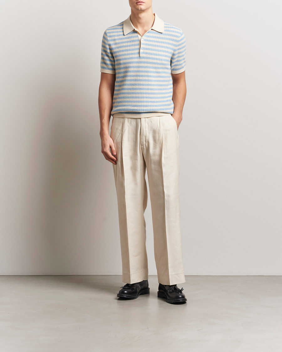 Men | Polo Shirts | Tiger of Sweden | Erros Knitted Striped Polo Light Blue