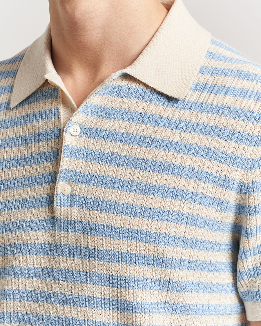 Men | Polo Shirts | Tiger of Sweden | Erros Knitted Striped Polo Light Blue