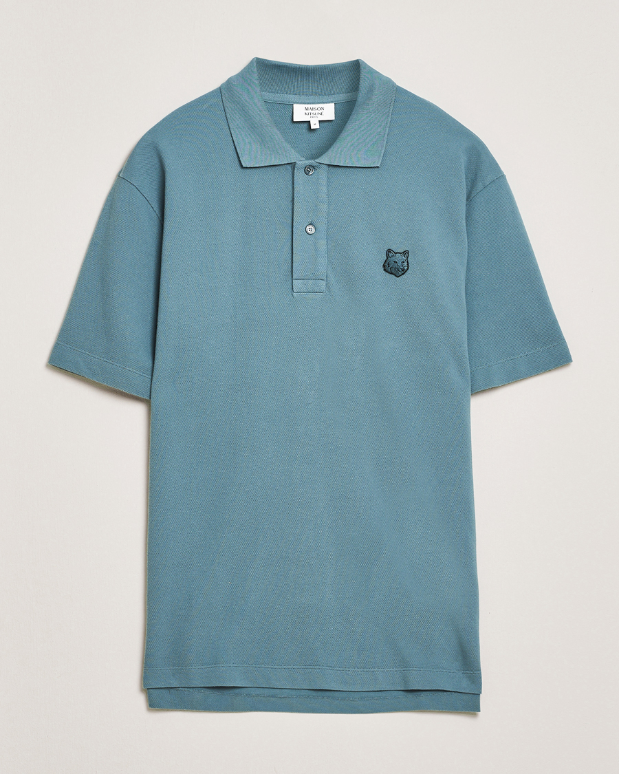 Men | Polo Shirts | Maison Kitsuné | Tonal Fox Head Polo Seine Blue