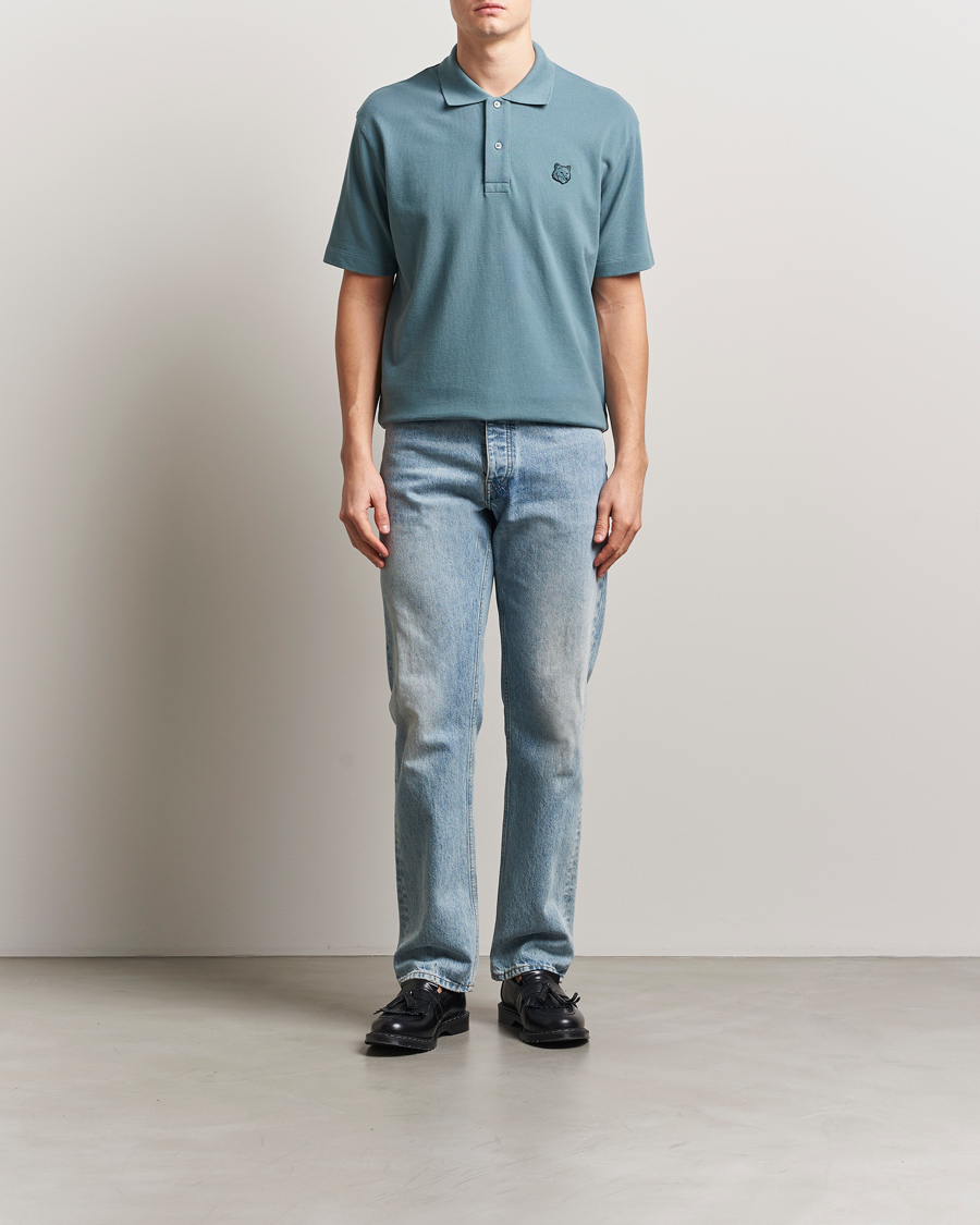 Men | Polo Shirts | Maison Kitsuné | Tonal Fox Head Polo Seine Blue