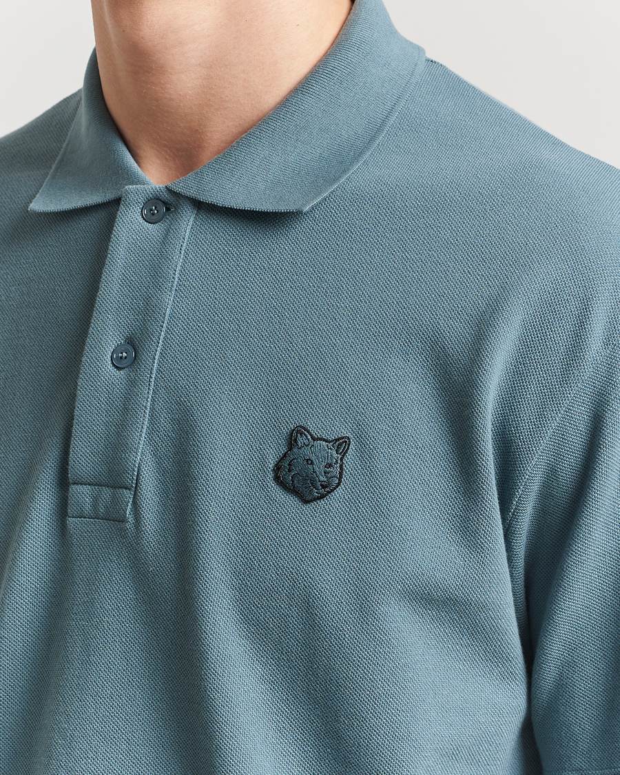 Men | Polo Shirts | Maison Kitsuné | Tonal Fox Head Polo Seine Blue