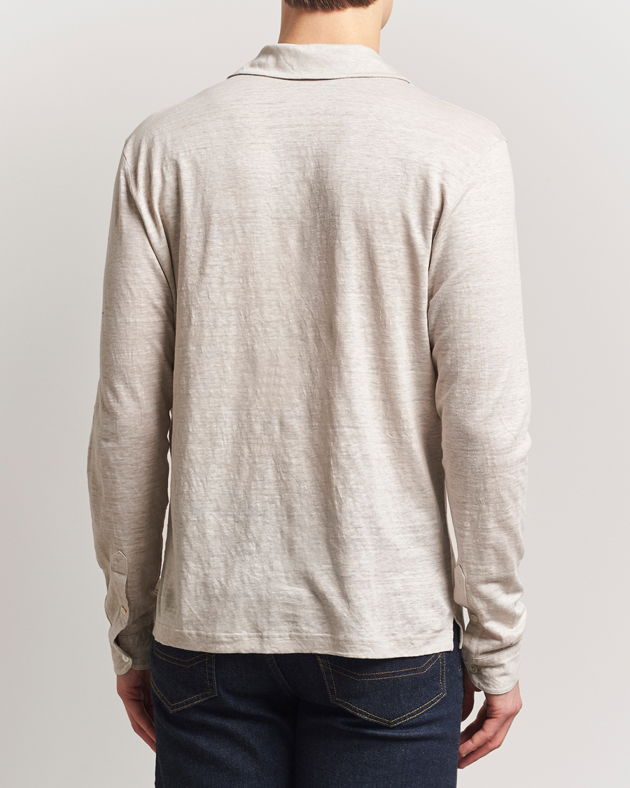 Men | Polo Shirts | Gran Sasso | Washed Linen Long Sleeve Polo Beige Melange