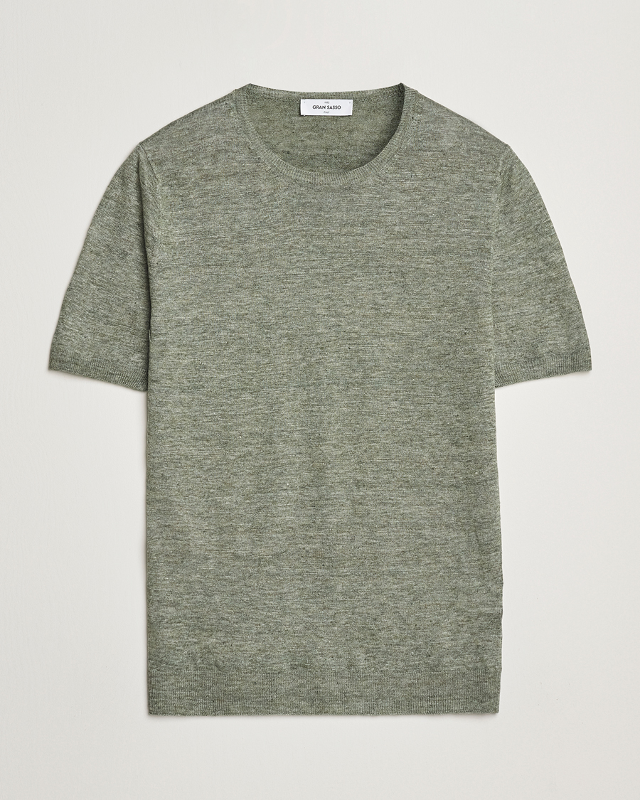 Men | T-Shirts | Gran Sasso | Knitted Linen T-Shirt Green Melange