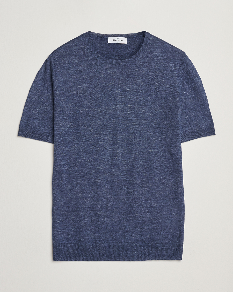 Gran Sasso Knitted Linen T-Shirt Navy Melange at CareOfCarl.com