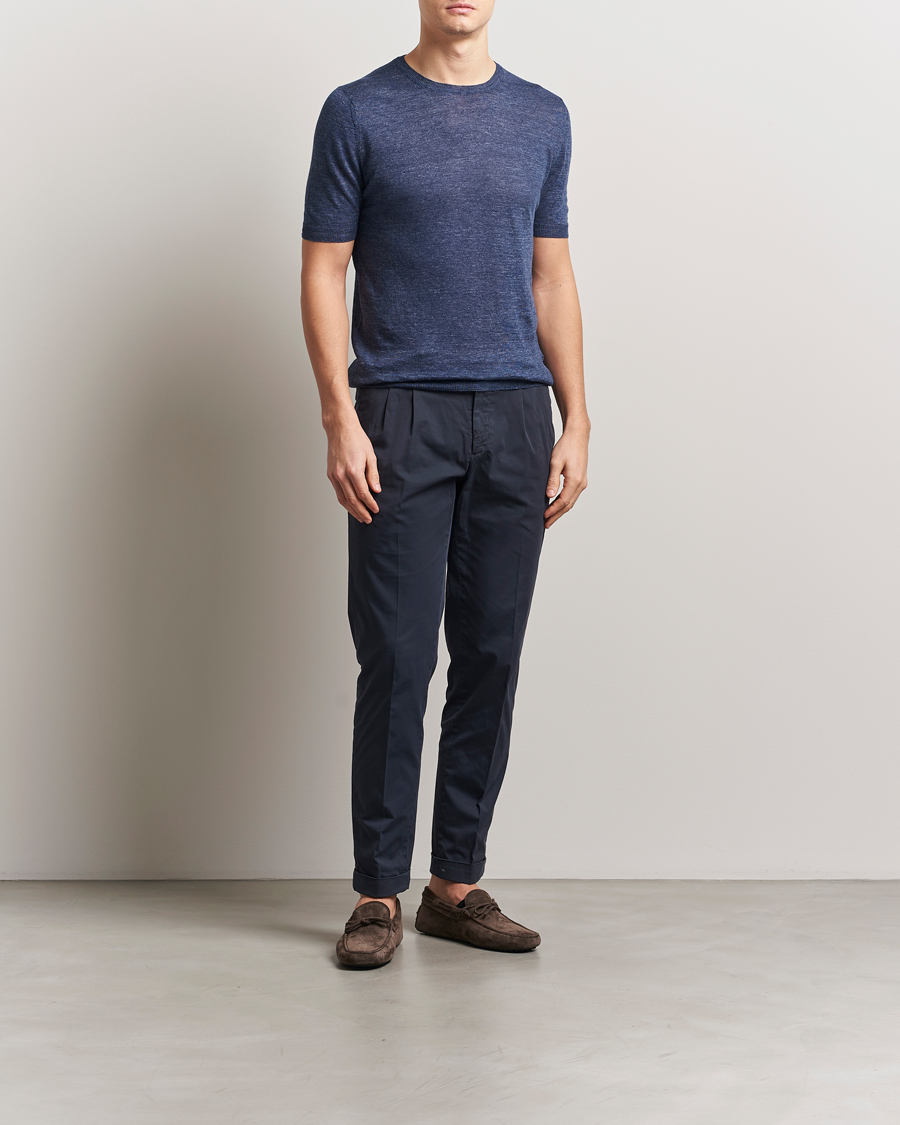 Men | T-Shirts | Gran Sasso | Knitted Linen T-Shirt Navy Melange