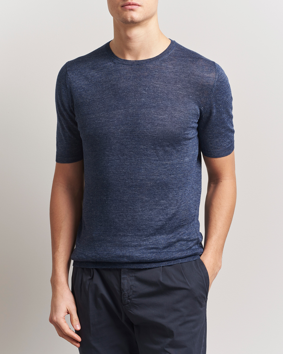 Men | T-Shirts | Gran Sasso | Knitted Linen T-Shirt Navy Melange
