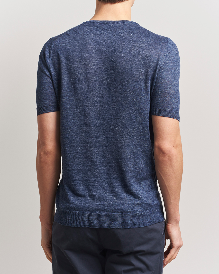 Men | T-Shirts | Gran Sasso | Knitted Linen T-Shirt Navy Melange