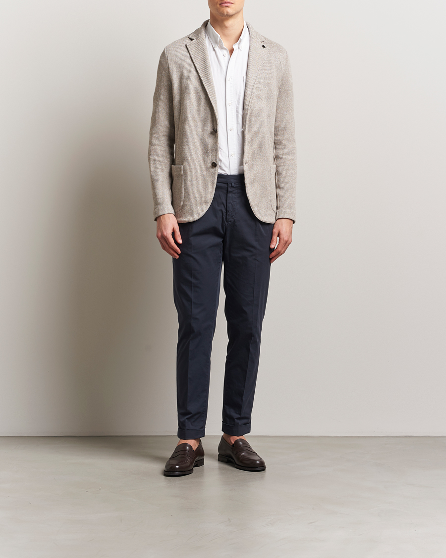 Men | Blazers | Gran Sasso | Linen/Cotton Knitted Blazer Beige Melange
