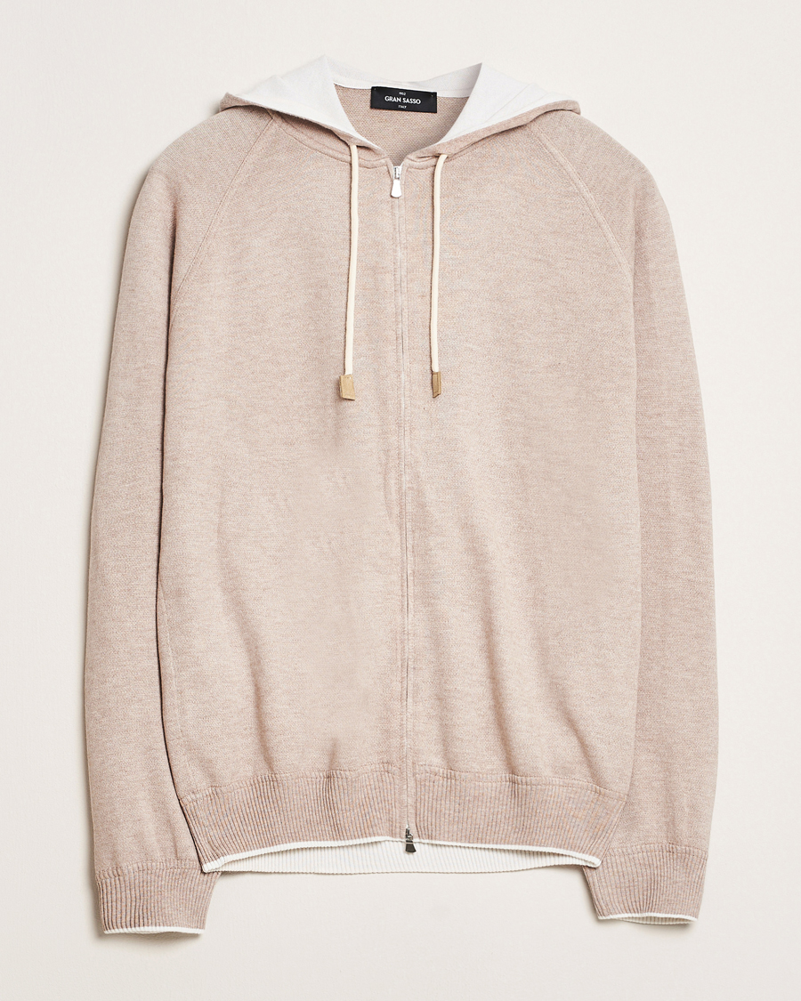 Men | Sweaters & Knitwear | Gran Sasso | Cotton/Cashmere Knitted Hooded Full Zip Beige