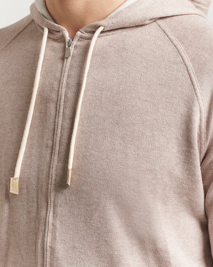 Men | Sweaters & Knitwear | Gran Sasso | Cotton/Cashmere Knitted Hooded Full Zip Beige
