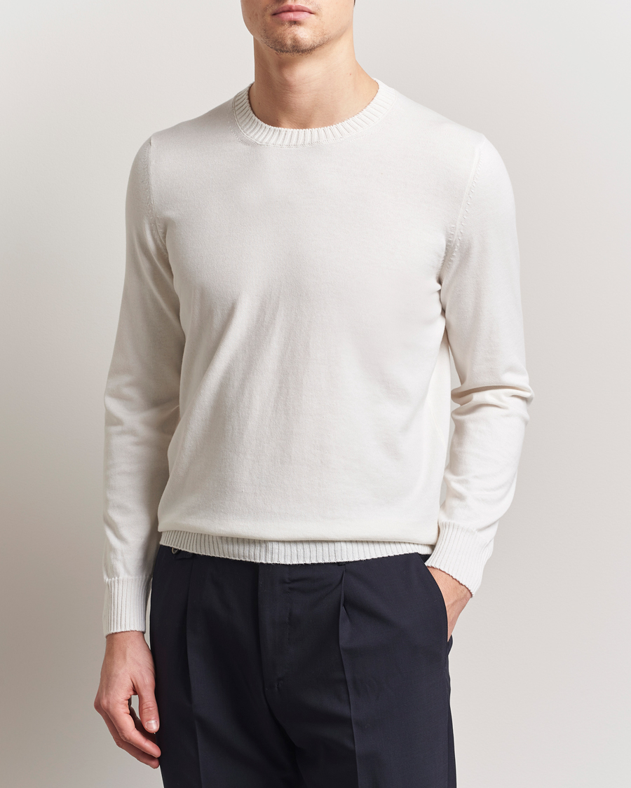 Men | Sweaters & Knitwear | Gran Sasso | Cotton/Cashmere Knitted Crew Neck Sweater Cream Melange