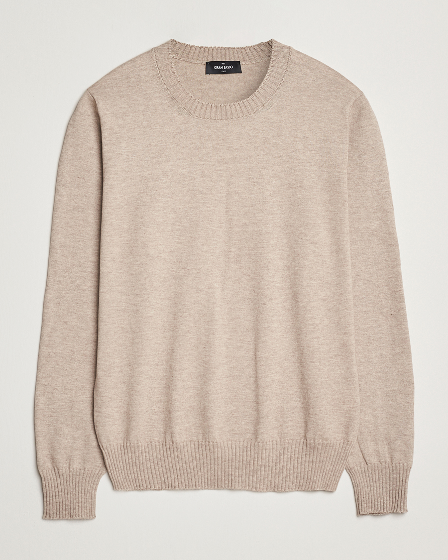 Men | Sweaters & Knitwear | Gran Sasso | Cotton/Cashmere Knitted Crew Neck Sweater Beige Melange