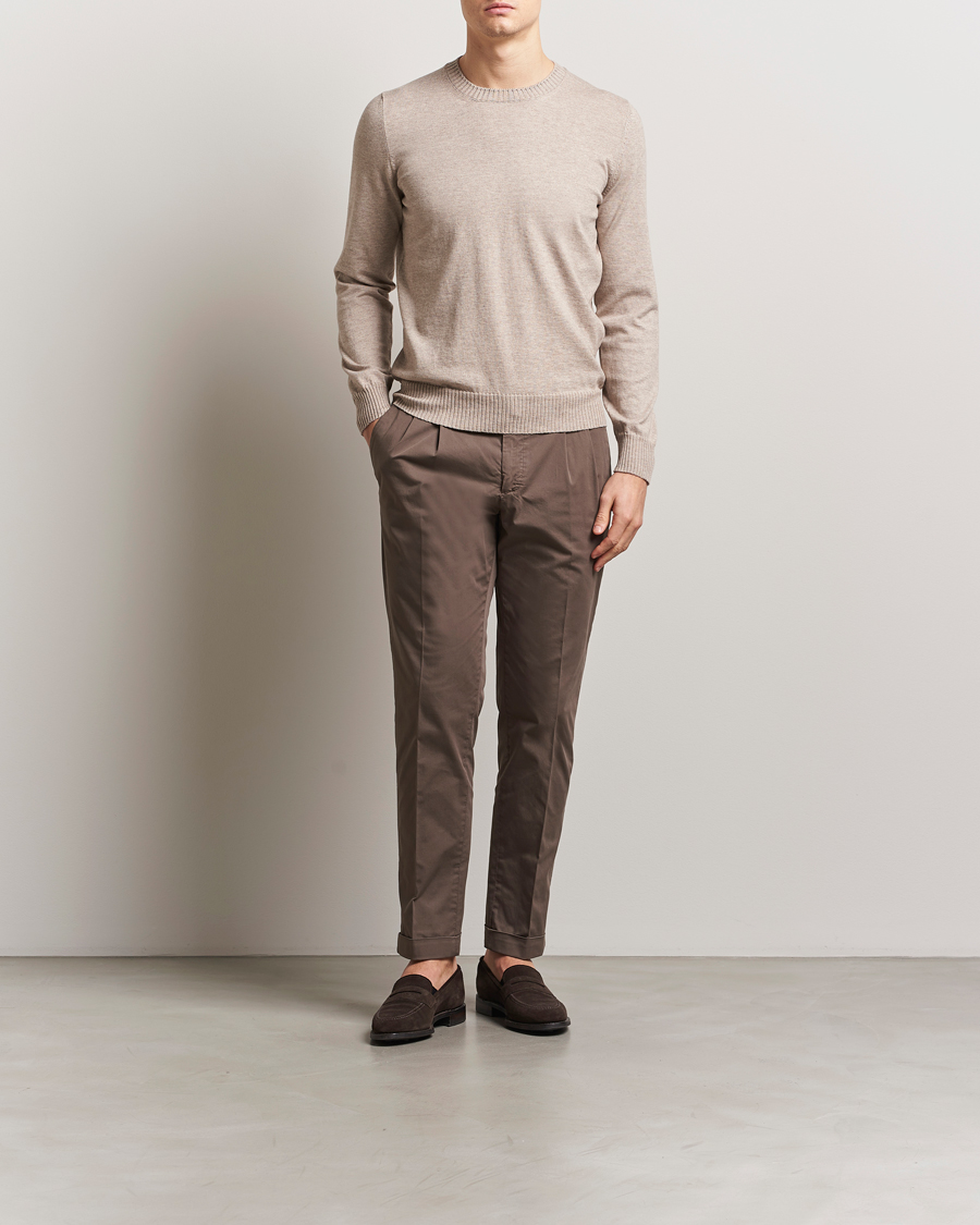 Men | Sweaters & Knitwear | Gran Sasso | Cotton/Cashmere Knitted Crew Neck Sweater Beige Melange
