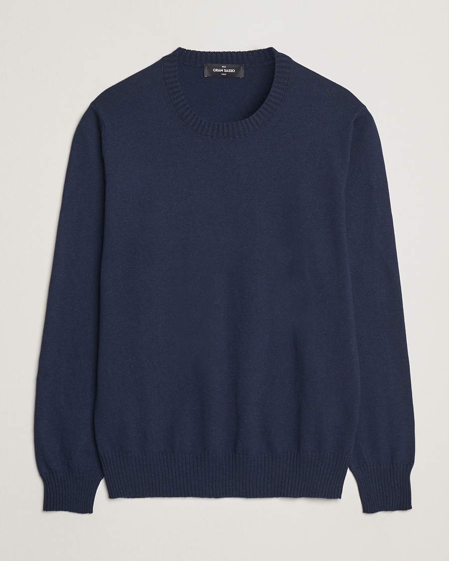 Men | Sweaters & Knitwear | Gran Sasso | Cotton/Cashmere Knitted Crew Neck Sweater Navy Melange