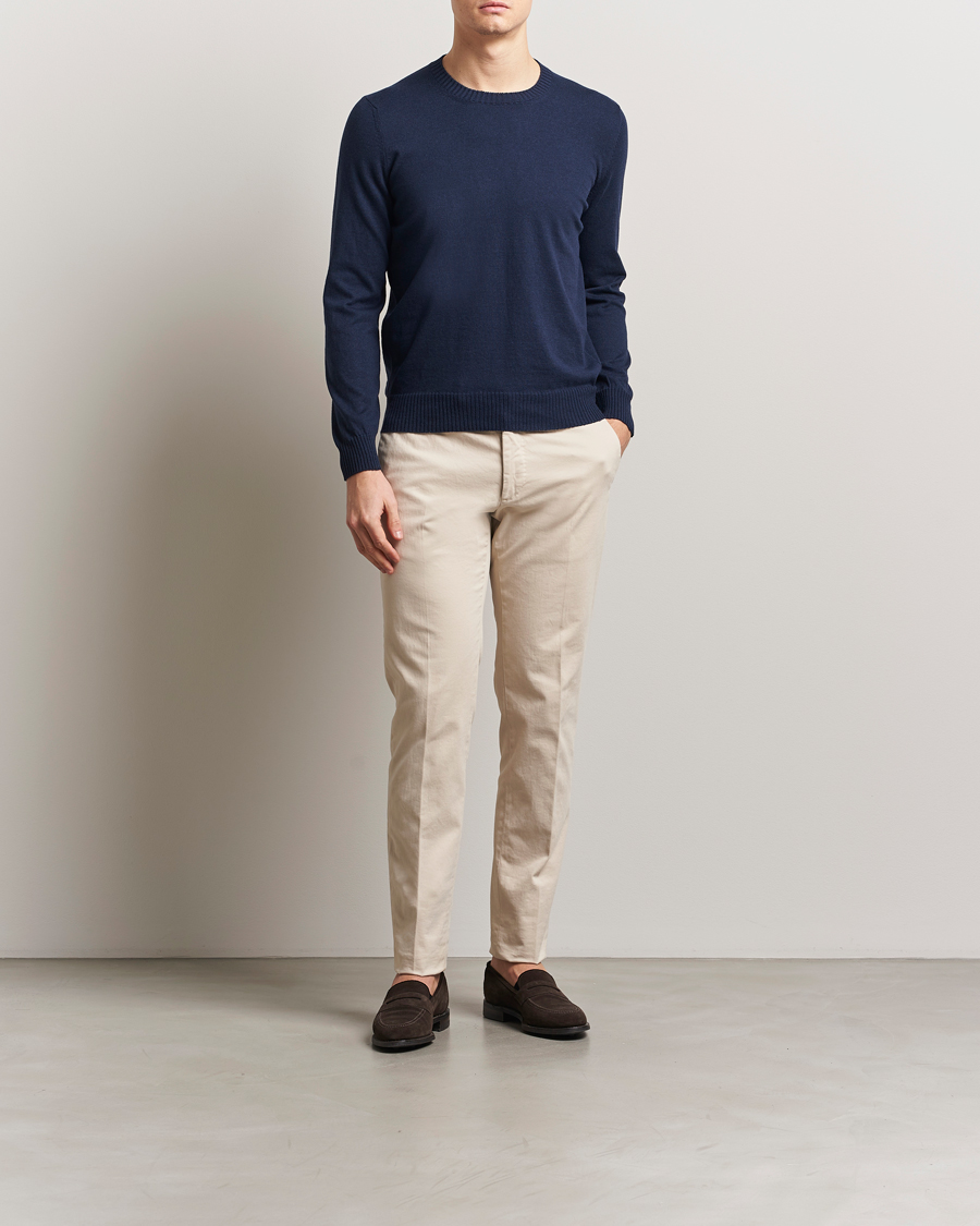 Men | Sweaters & Knitwear | Gran Sasso | Cotton/Cashmere Knitted Crew Neck Sweater Navy Melange