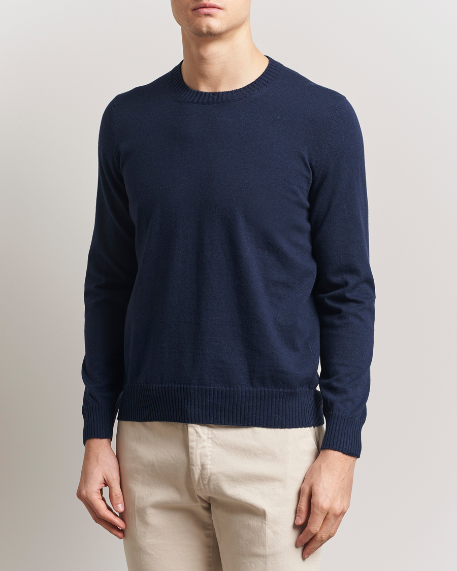 Men | Sweaters & Knitwear | Gran Sasso | Cotton/Cashmere Knitted Crew Neck Sweater Navy Melange
