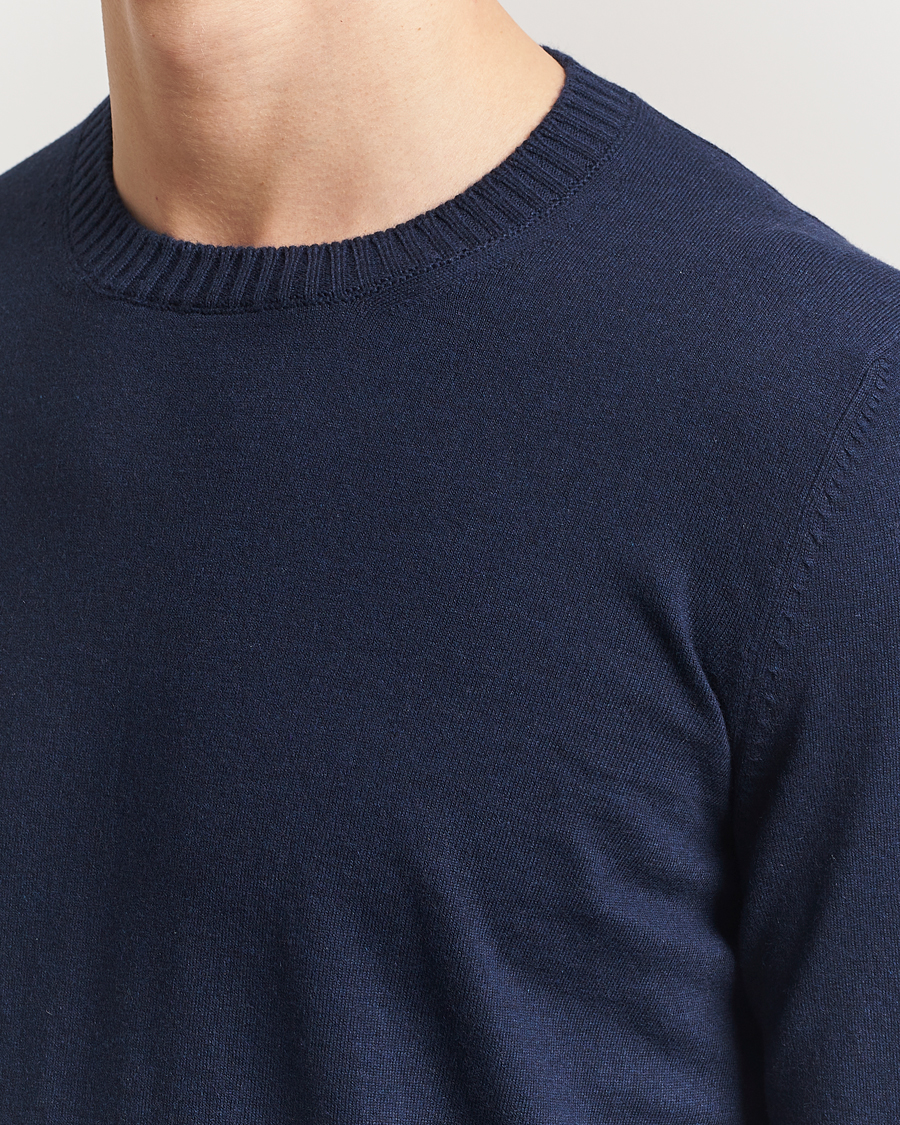 Men | Sweaters & Knitwear | Gran Sasso | Cotton/Cashmere Knitted Crew Neck Sweater Navy Melange