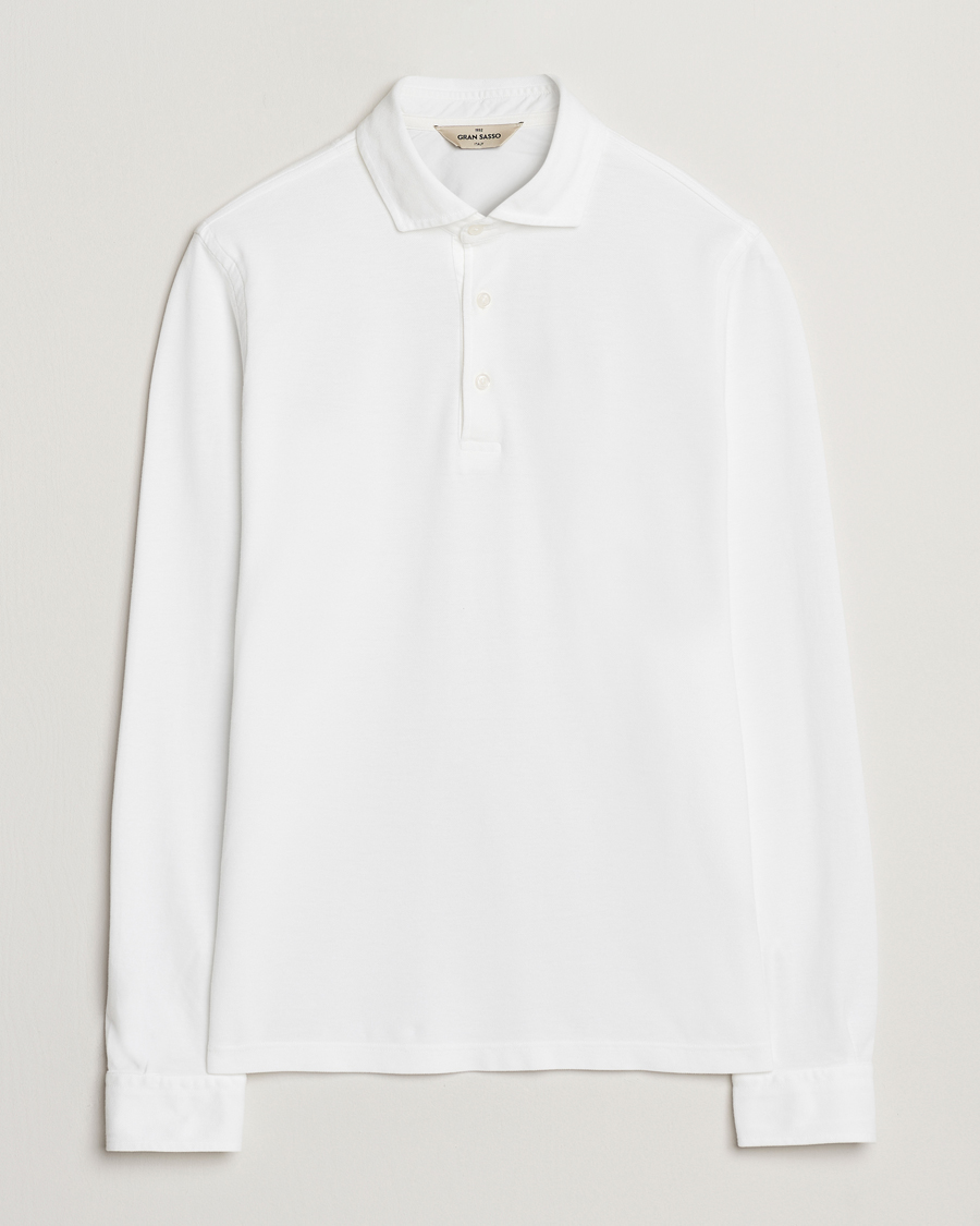 Men | Polo Shirts | Gran Sasso | Washed Long Sleeve Polo White