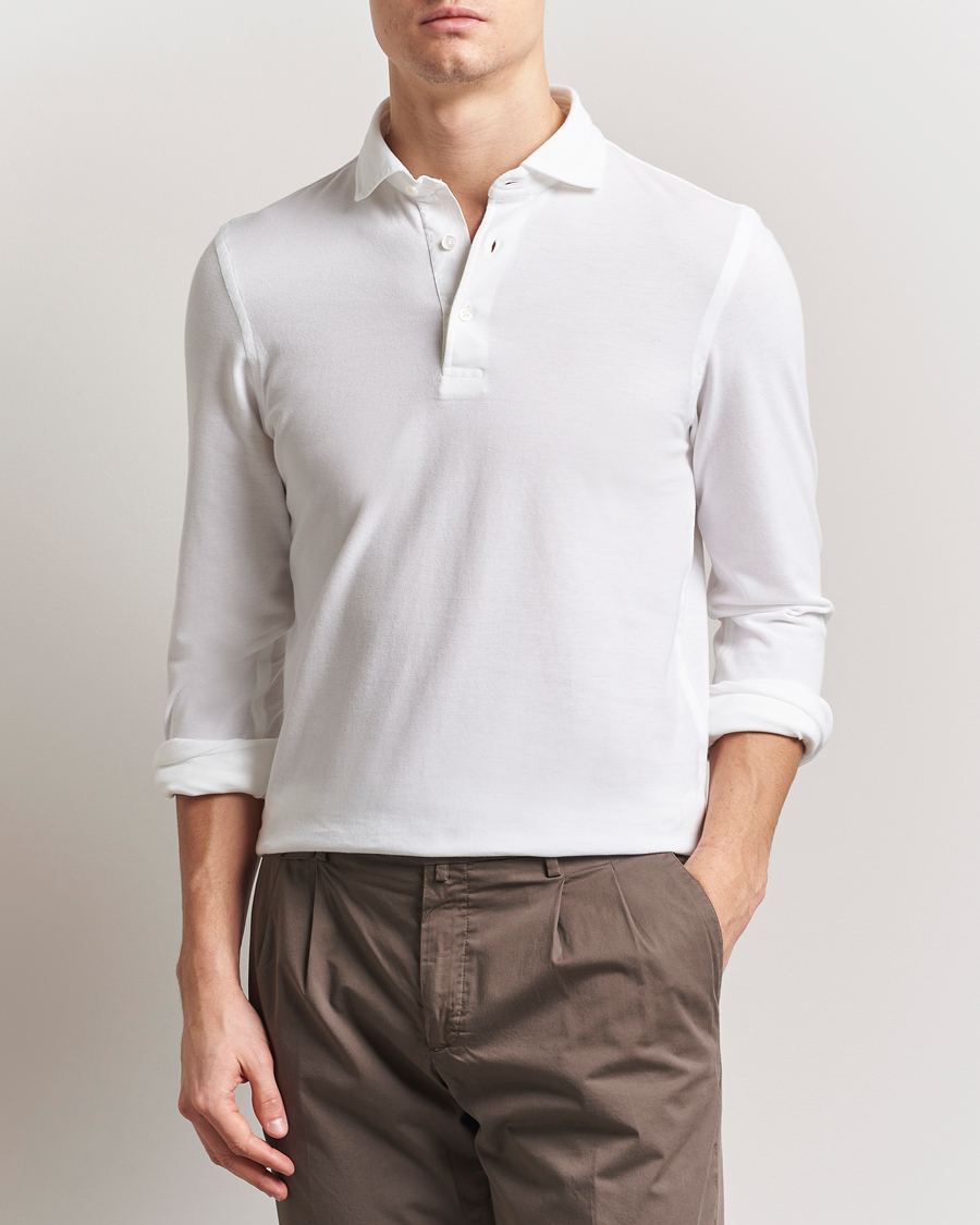 Men | Polo Shirts | Gran Sasso | Washed Long Sleeve Polo White