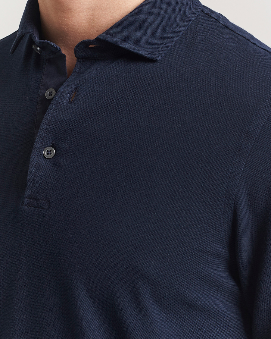 Men | Polo Shirts | Gran Sasso | Washed Long Sleeve Polo Navy