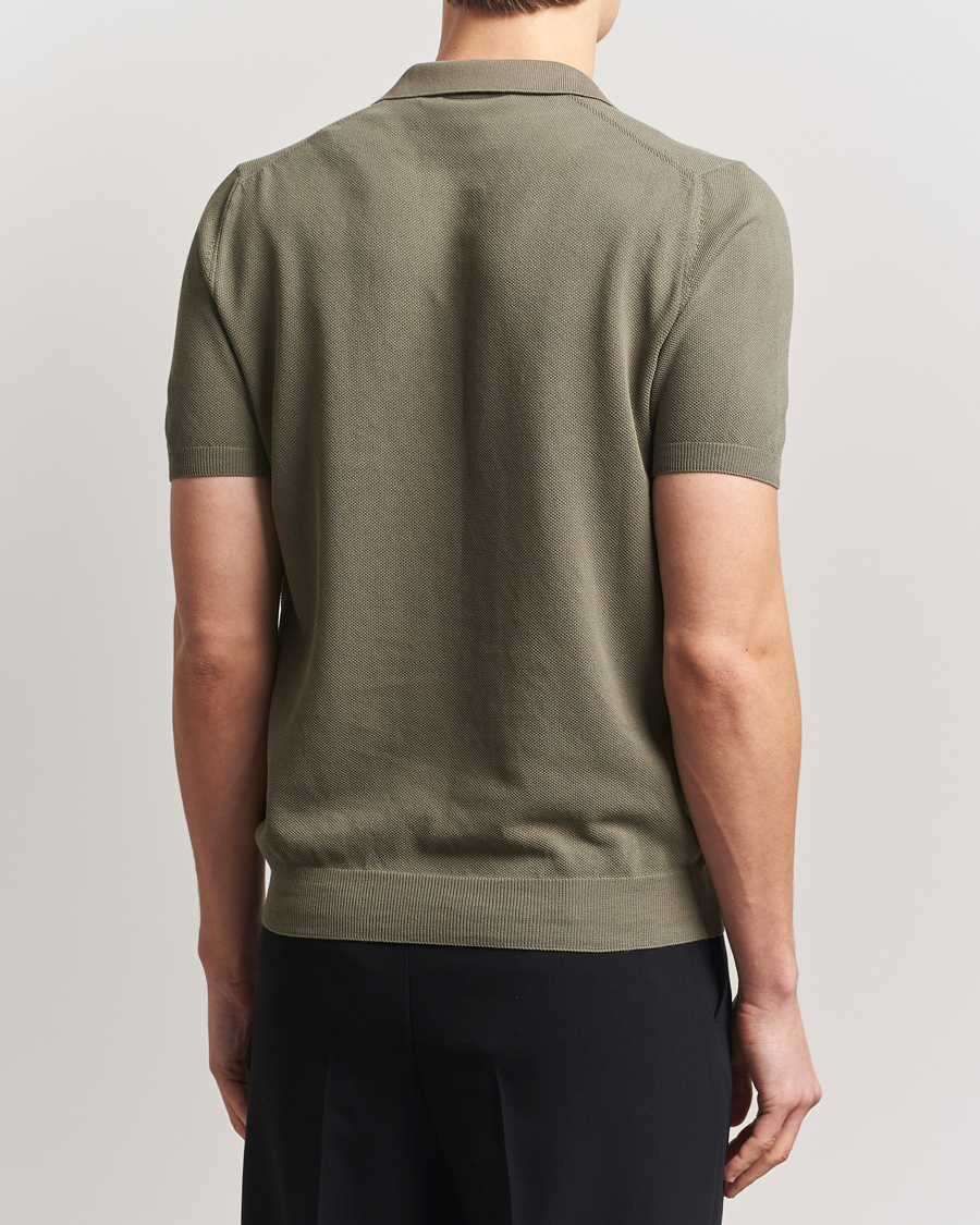 Gran Sasso Cotton Structured Knitted Open Collar Polo Olive at