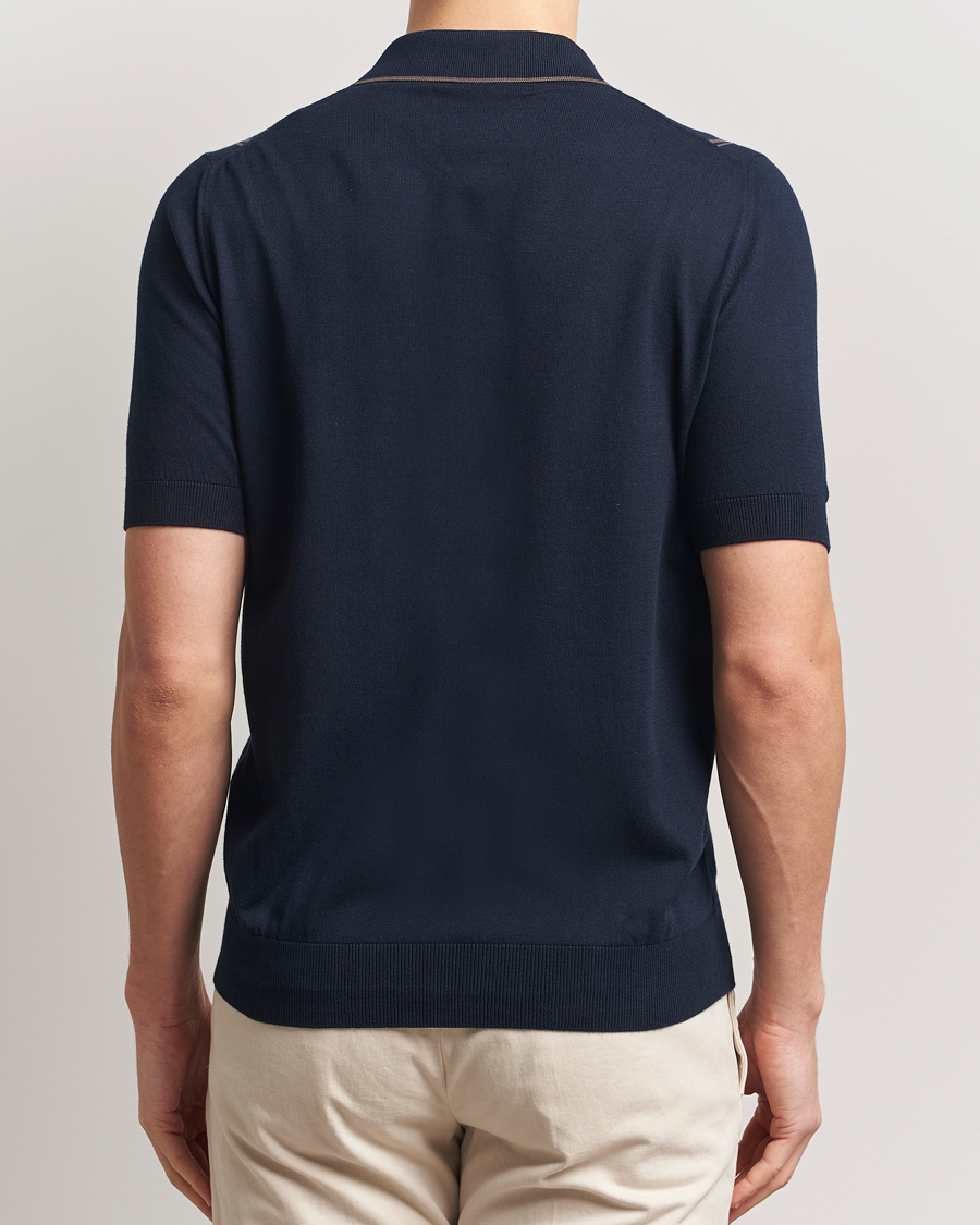 Men | Shirts | Gran Sasso | Cotton Knitted Striped Short Sleeve Shirt Navy