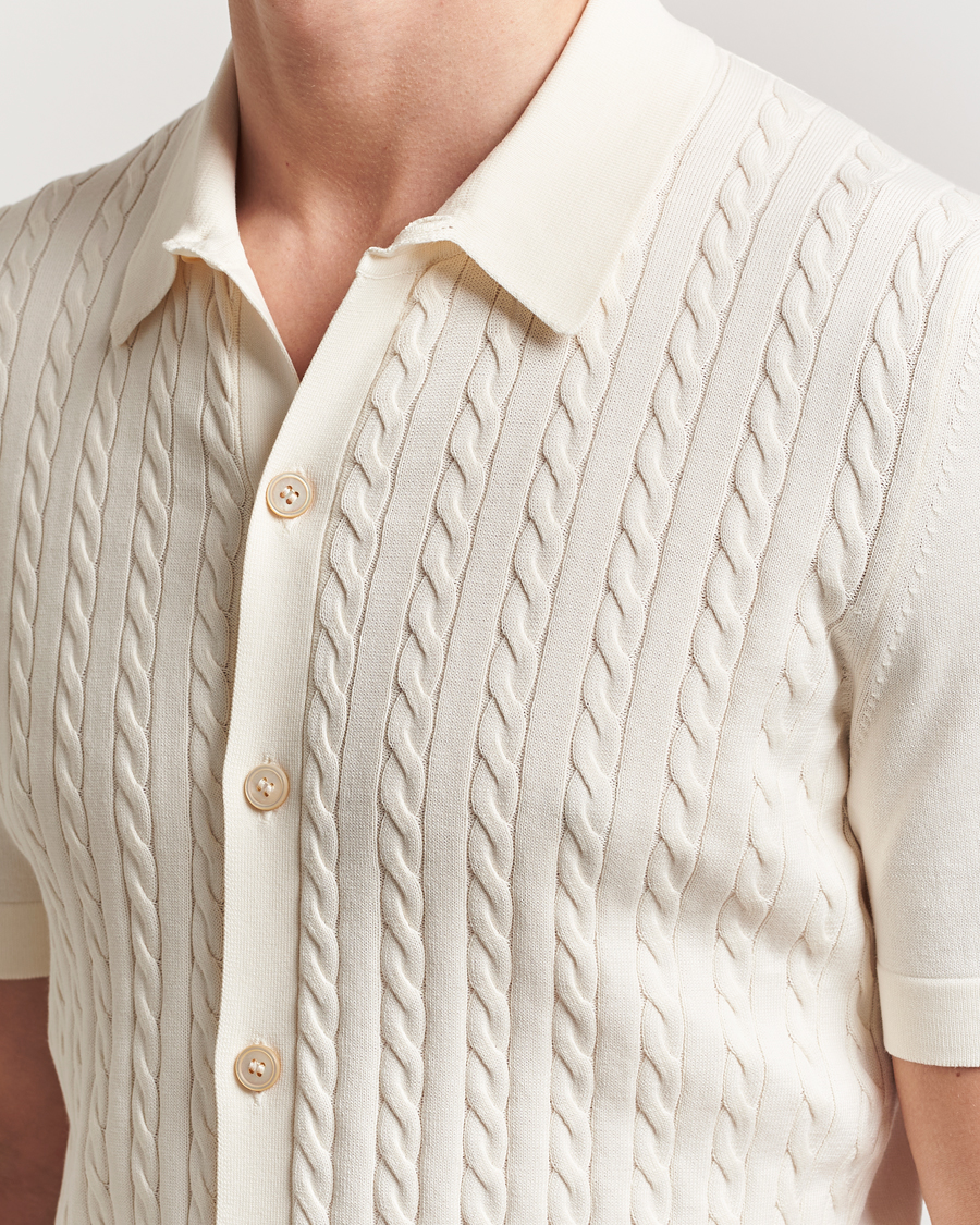 Men | Shirts | Gran Sasso | Cotton Cable Knitted Short Sleeve Shirt Cream