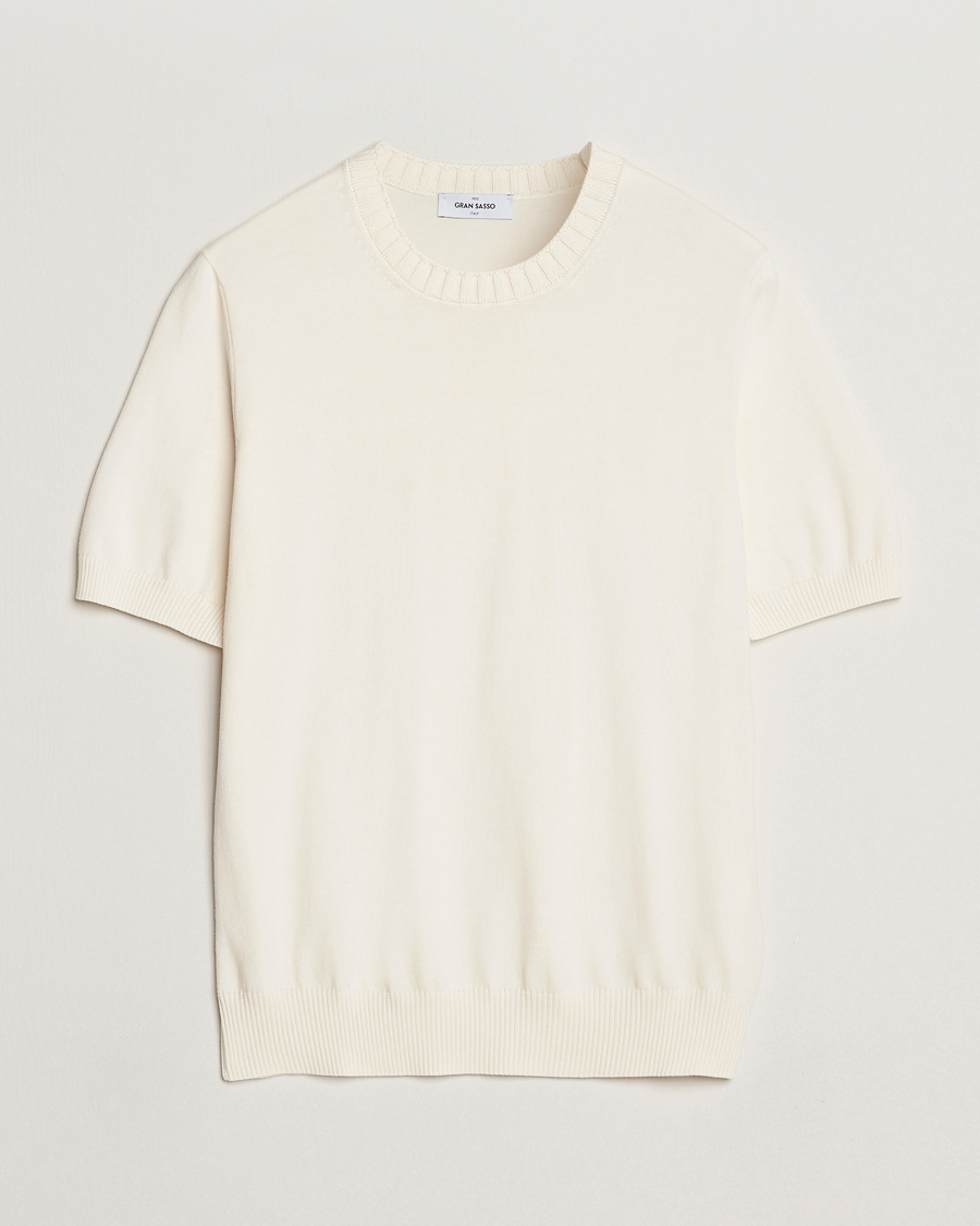 Men | T-Shirts | Gran Sasso | Cotton Heavy Knitted Crew Neck T-Shirt Cream