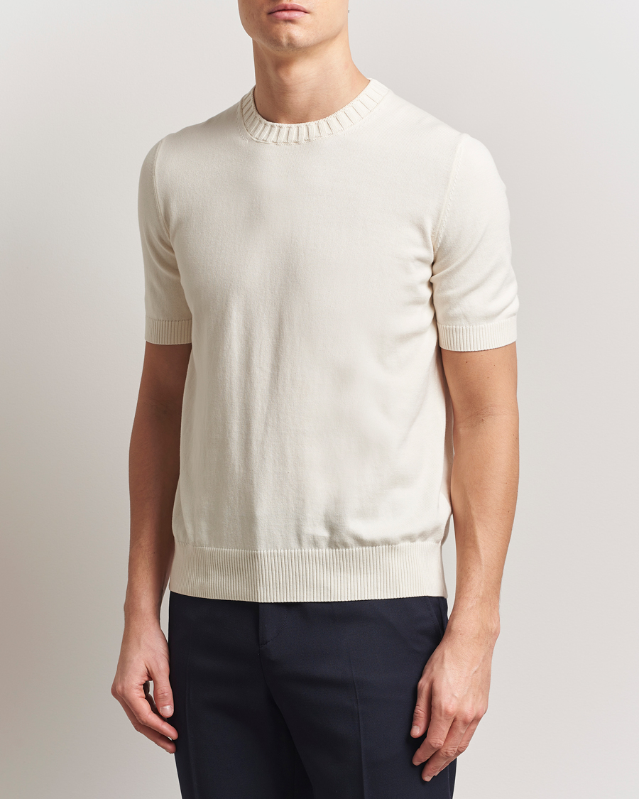 Men | T-Shirts | Gran Sasso | Cotton Heavy Knitted Crew Neck T-Shirt Cream