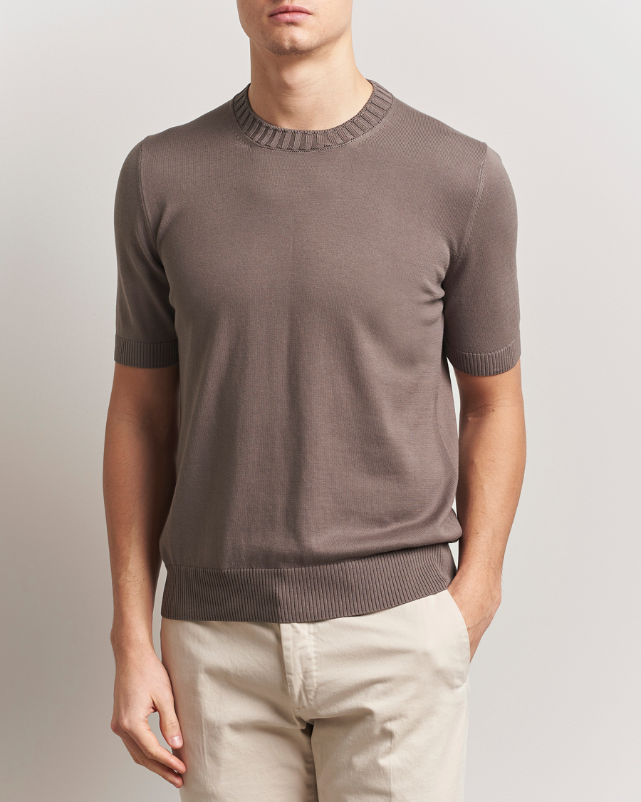 Gran Sasso Cotton Heavy Knitted Crew Neck T-Shirt Brown at
