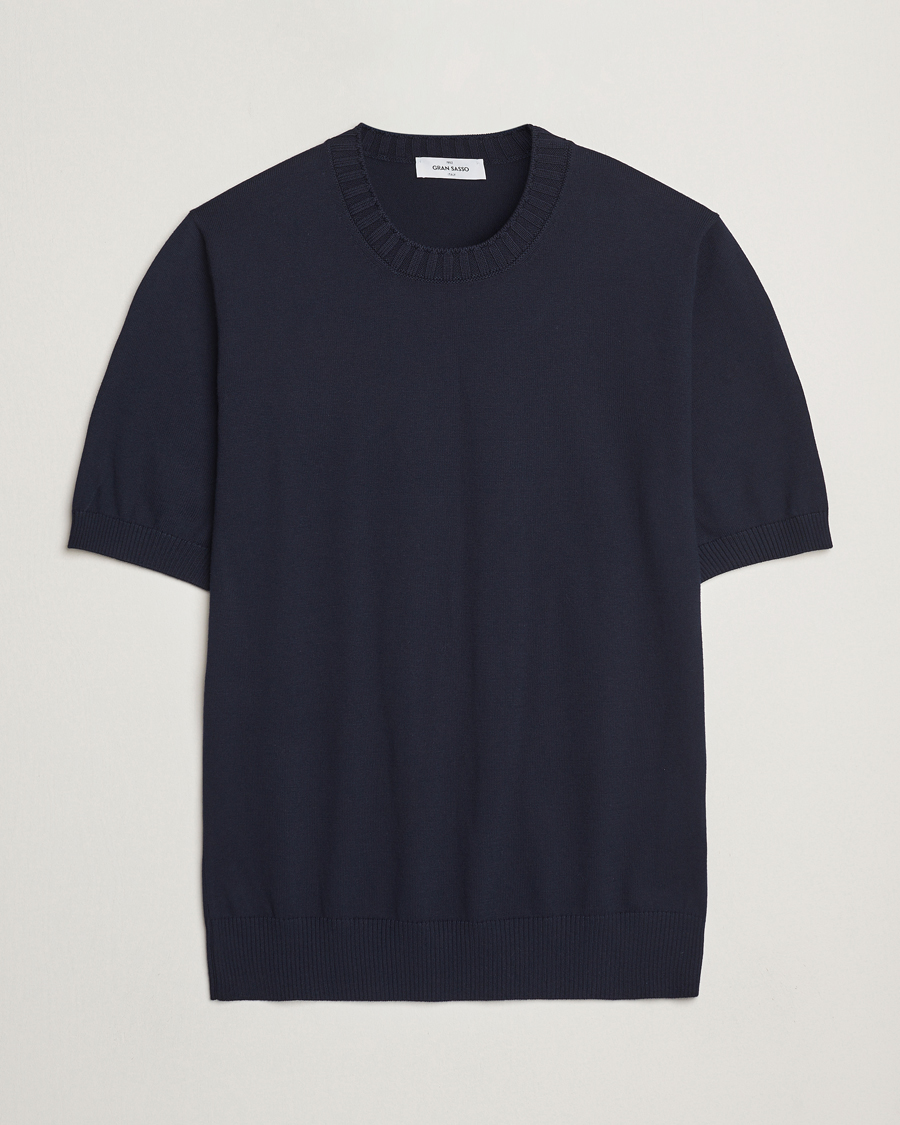 Gran Sasso Cotton Heavy Knitted Crew Neck T-Shirt Navy at
