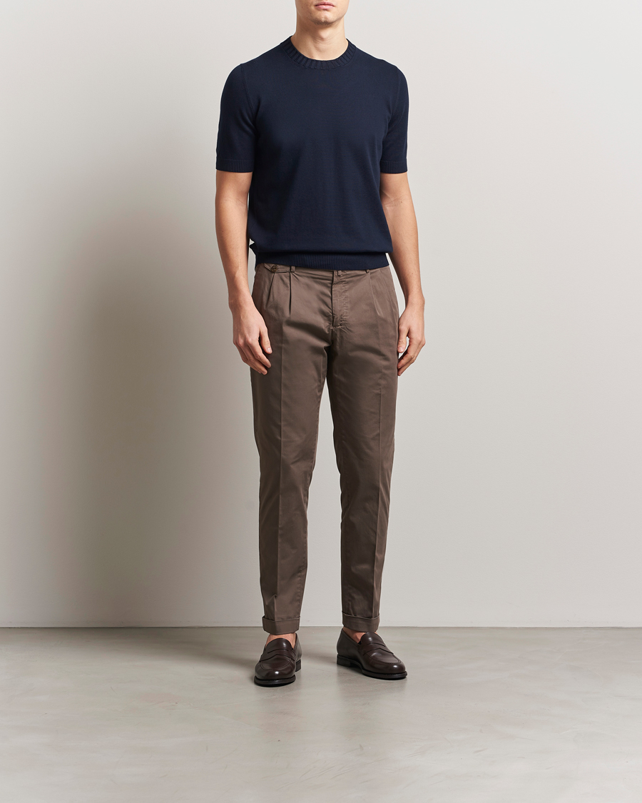 Men | T-Shirts | Gran Sasso | Cotton Heavy Knitted Crew Neck T-Shirt Navy