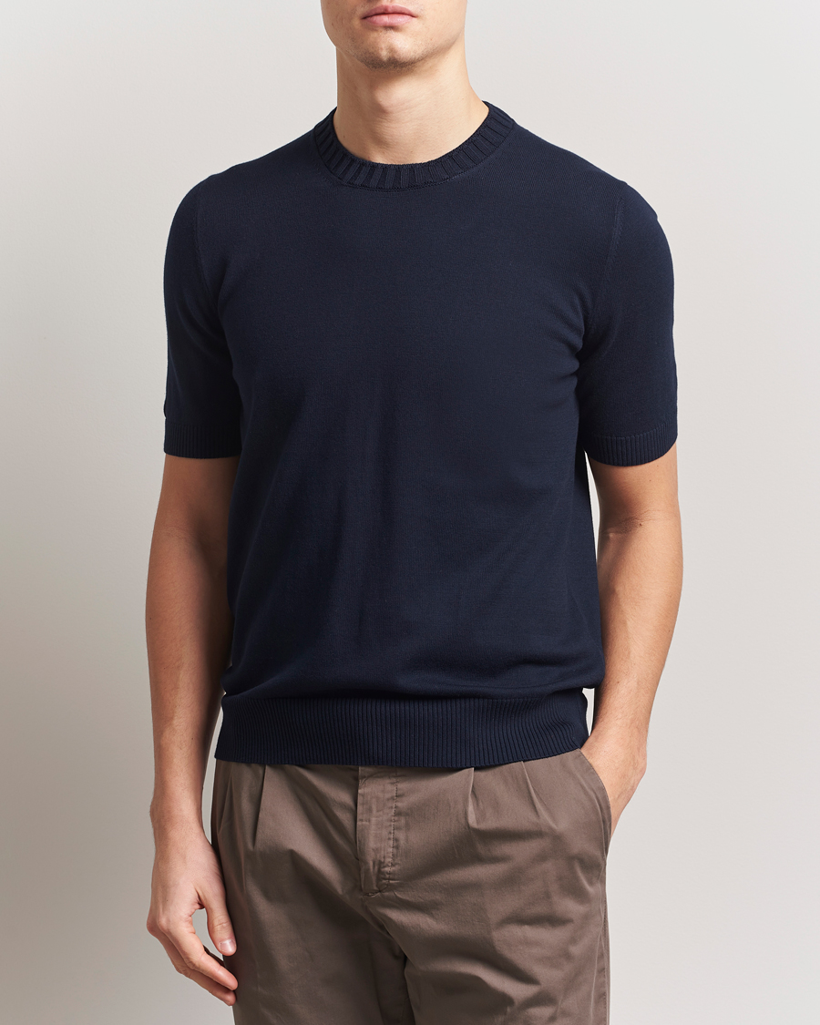 Men | T-Shirts | Gran Sasso | Cotton Heavy Knitted Crew Neck T-Shirt Navy