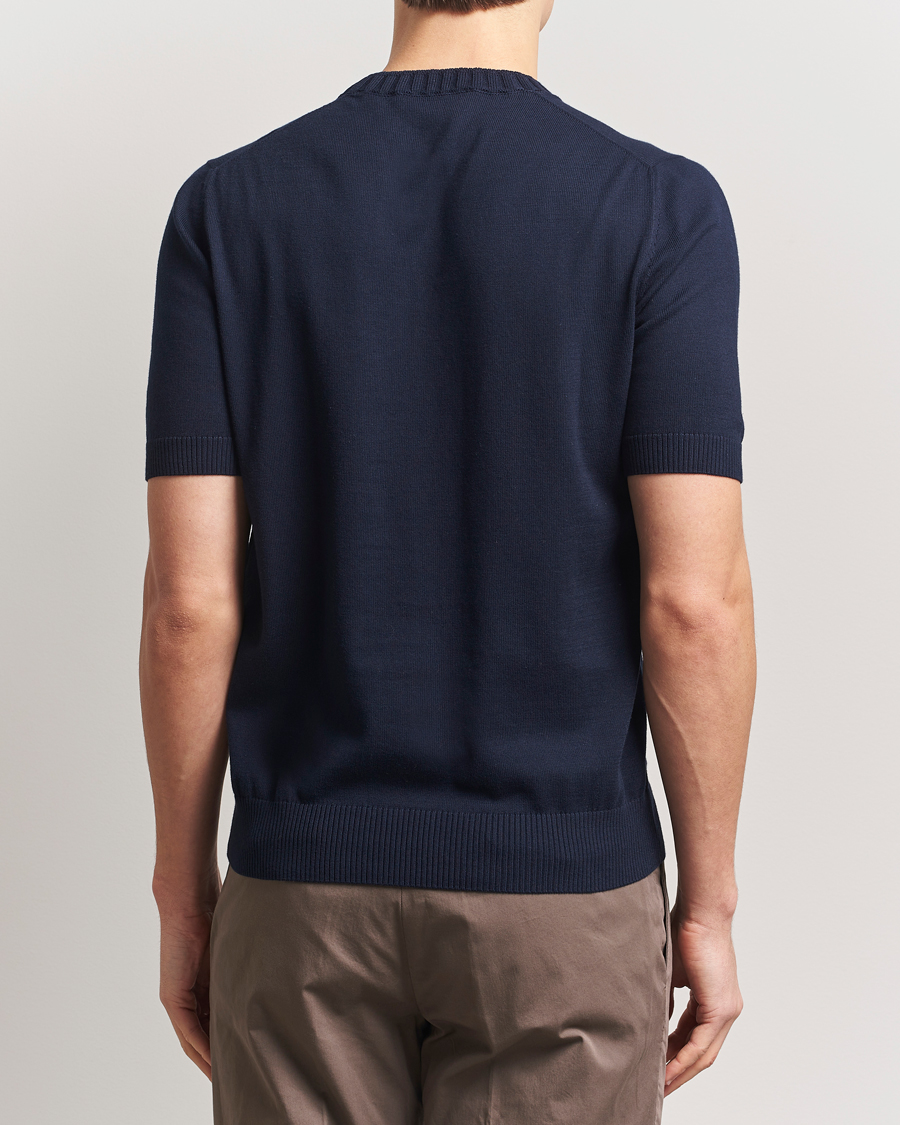 Men | T-Shirts | Gran Sasso | Cotton Heavy Knitted Crew Neck T-Shirt Navy
