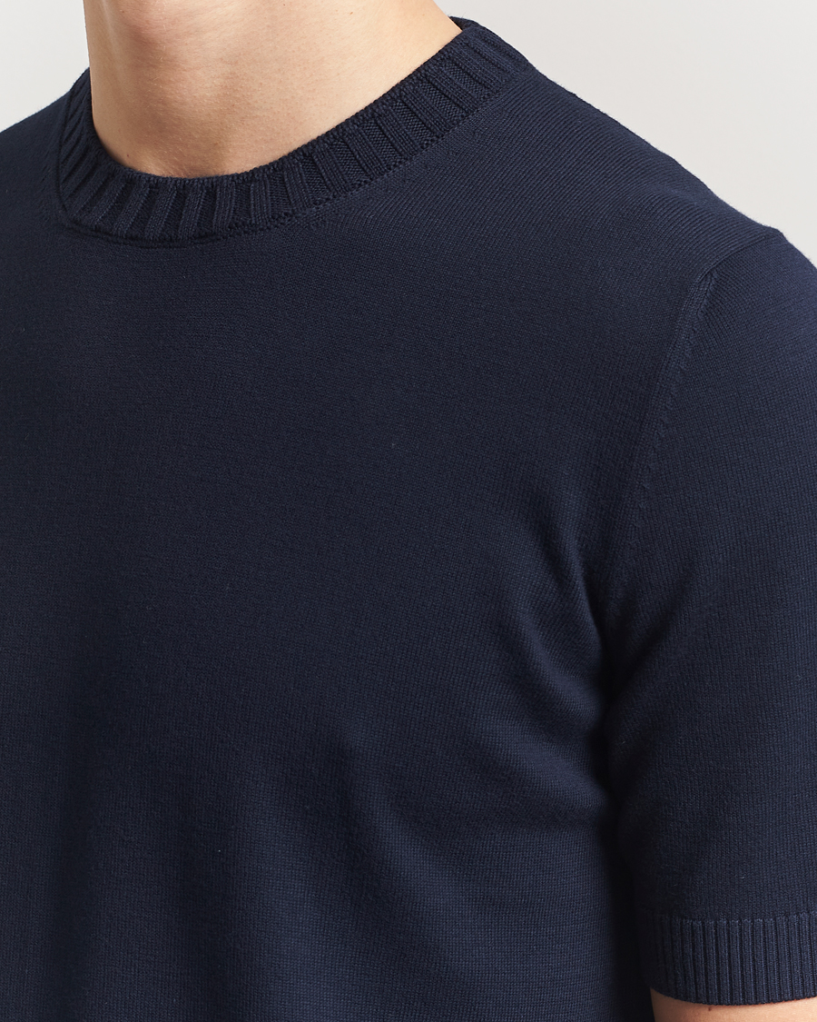 Men | T-Shirts | Gran Sasso | Cotton Heavy Knitted Crew Neck T-Shirt Navy