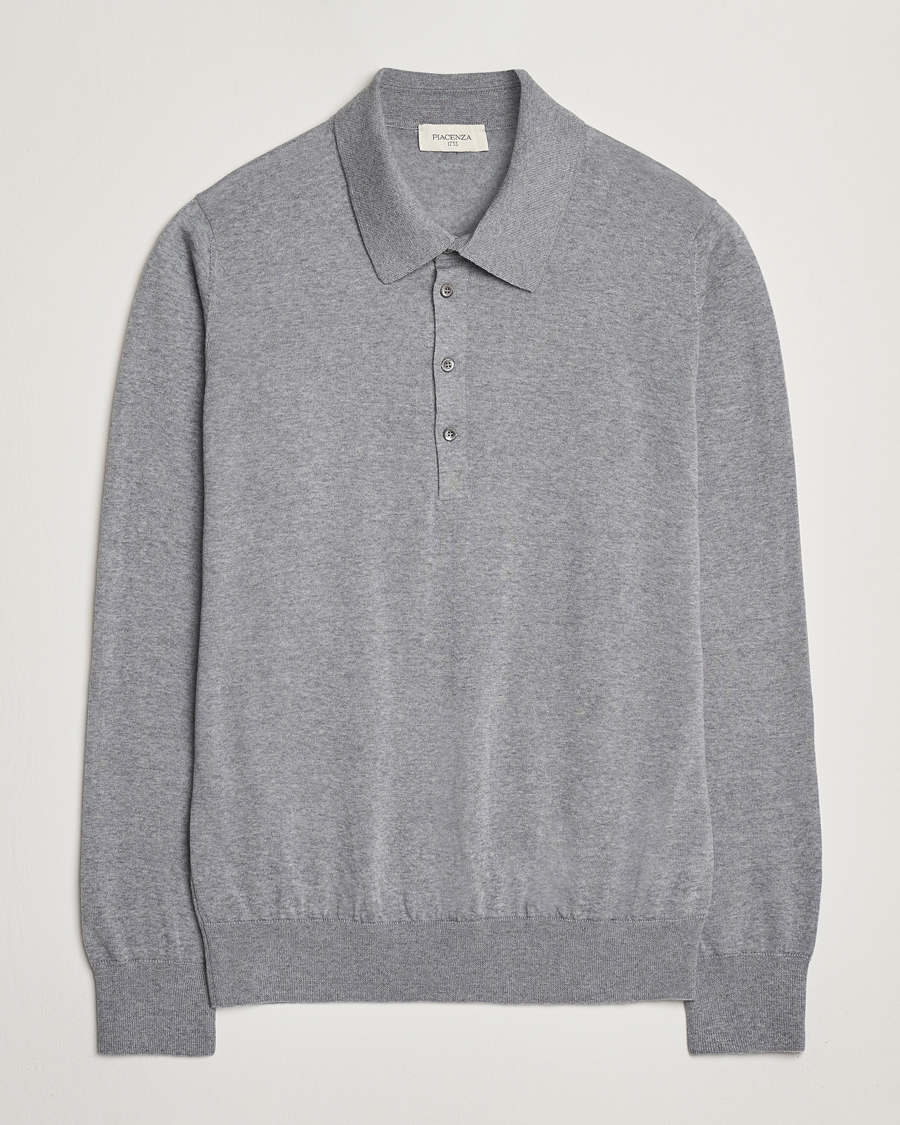 Men | Sweaters & Knitwear | Piacenza Cashmere | Merino Wool Long Sleeve Polo Light Grey