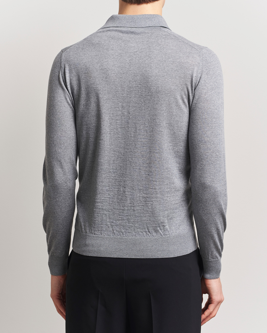 Men | Sweaters & Knitwear | Piacenza Cashmere | Merino Wool Long Sleeve Polo Light Grey