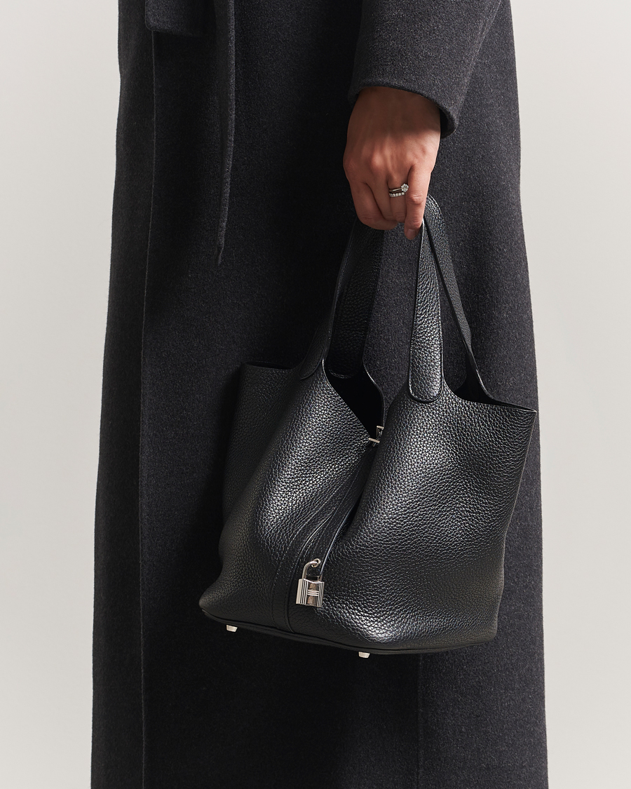 Men | Hermès Pre-Owned Picotin Lock 22 Taurillon Clemence Leather Black | Hermès Pre-Owned | Picotin Lock 22 Taurillon Clemence Leather Black