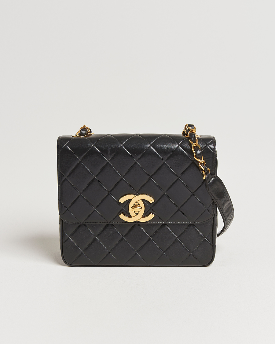 Men | Chanel Pre-Owned Classic Flap Bag Deca Squared Lambskin Black | Chanel Pre-Owned | Classic Flap Bag Deca Squared Lambskin Black