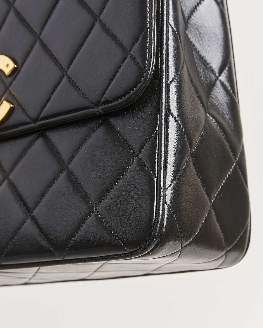 Men | Chanel Pre-Owned Classic Flap Bag Deca Squared Lambskin Black | Chanel Pre-Owned | Classic Flap Bag Deca Squared Lambskin Black