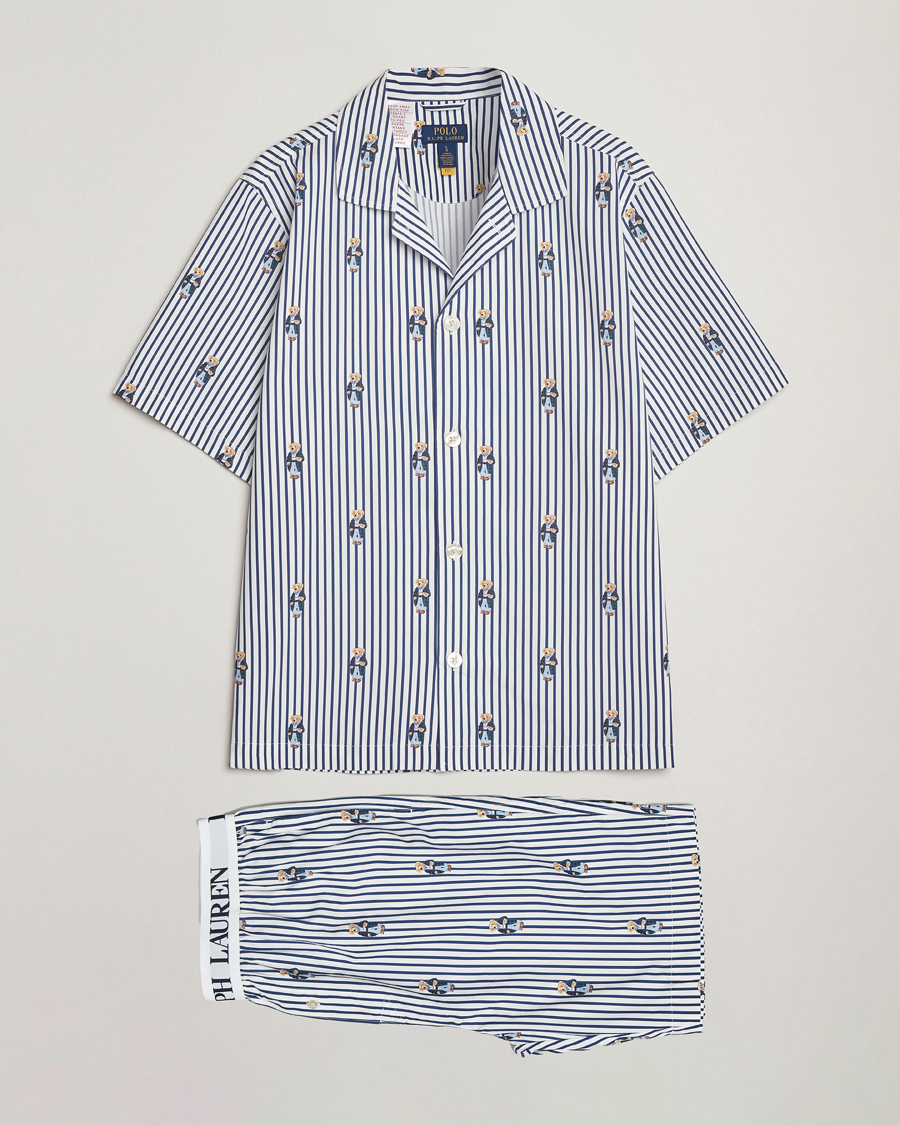 Men | Pyjamas & Robes | Polo Ralph Lauren | Cotton Short Sleeve Pyjama Set Stripe/Bear