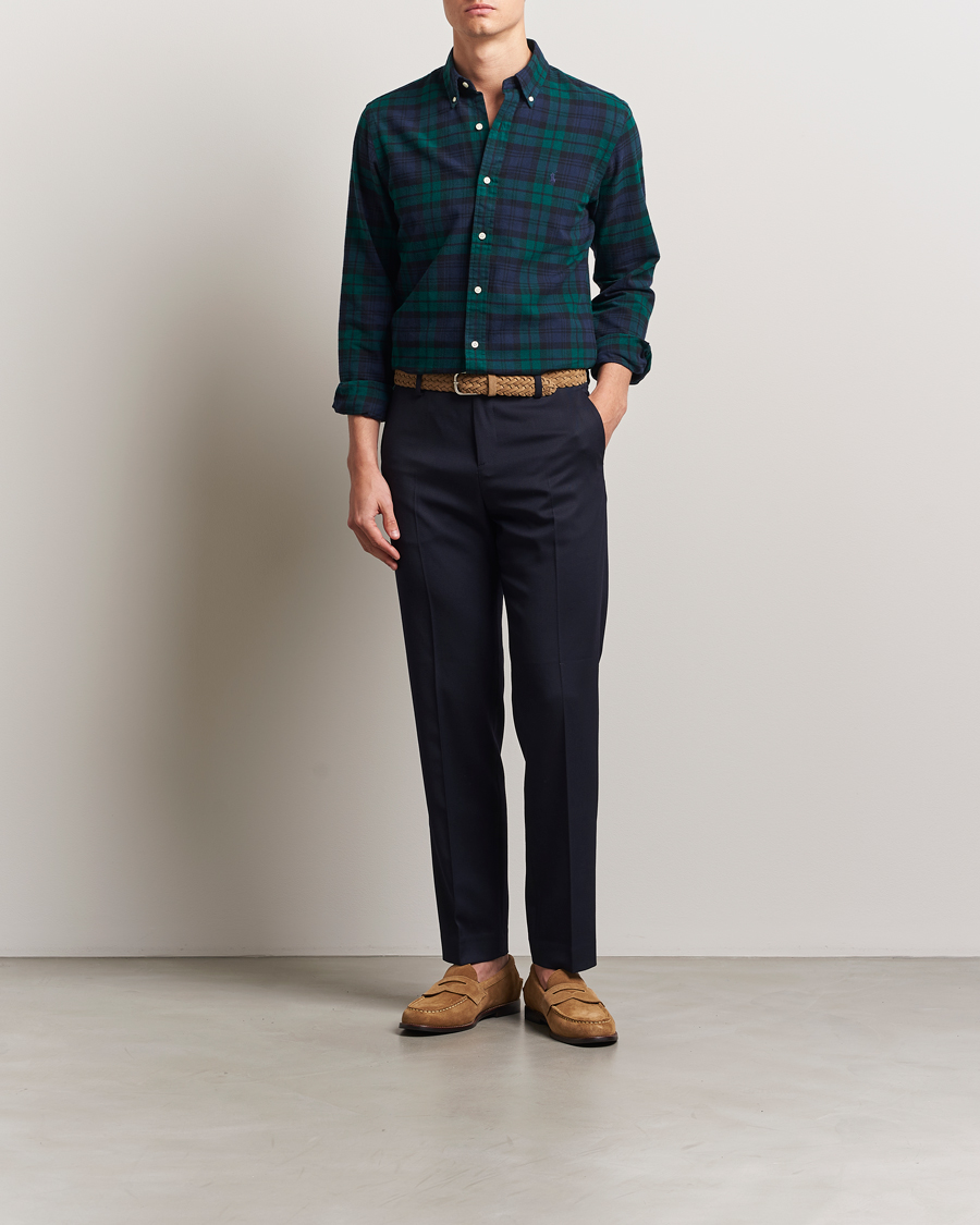 Men | Shirts | Polo Ralph Lauren | Custom Fit Checked Oxford Shirt Navy/Green Multi