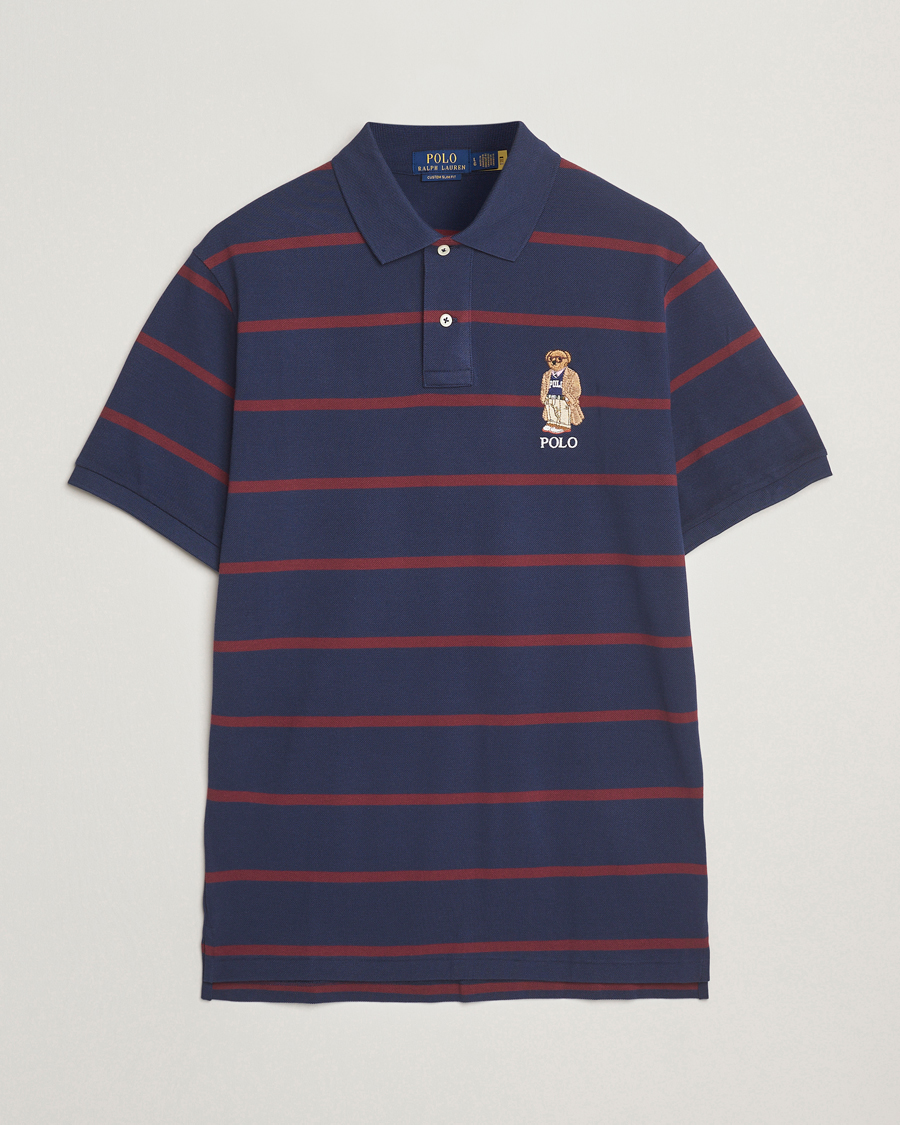 Men | Polo Shirts | Polo Ralph Lauren | Custom Slim Fit Bear Striped Polo Navy/Heritage Bear