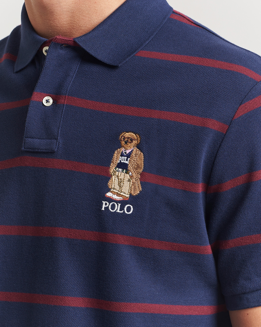 Men | Polo Shirts | Polo Ralph Lauren | Custom Slim Fit Bear Striped Polo Navy/Heritage Bear