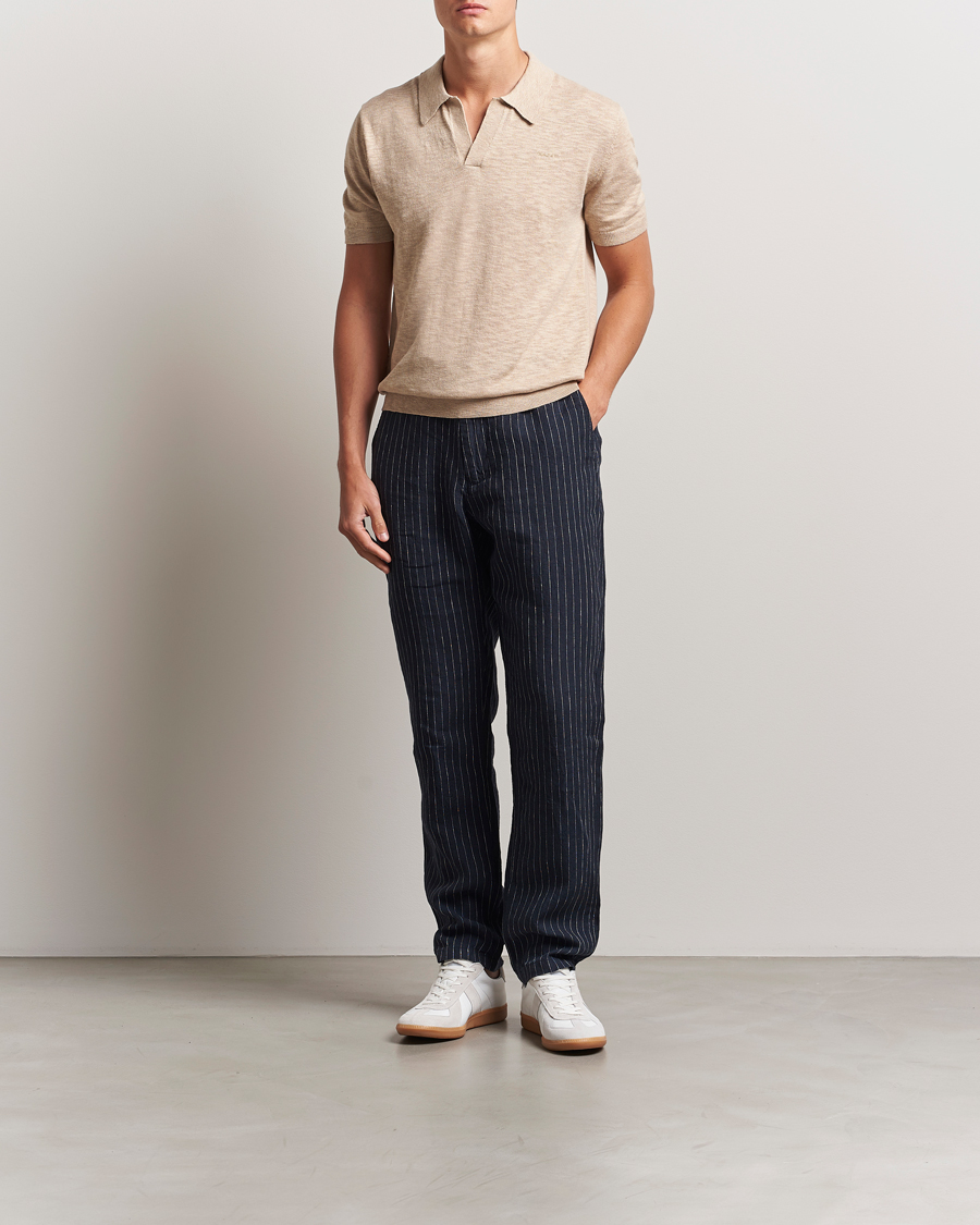 Men | Trousers | GANT | Relaxed Fit Linen Pinstriped Trousers Darkened Navy
