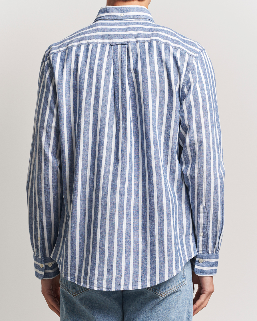 Men | Shirts | GANT | Regular Fit Cotton/Linen Striped Shirt Rich Blue